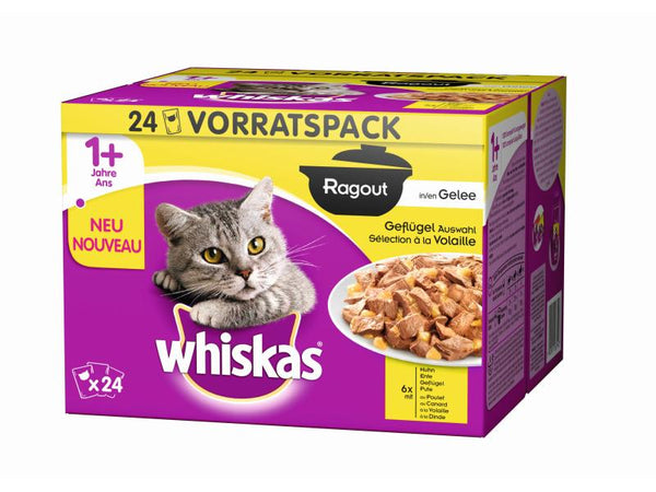 Whiskas Cibo umido 1+ selezione di pollame in gelatina, 24 x 85g