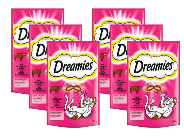 Friandise pour chats au boeuf, 6 x 60g Dreamies