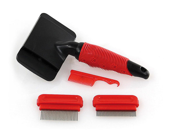 Soft slicker brushes including cleaning comb