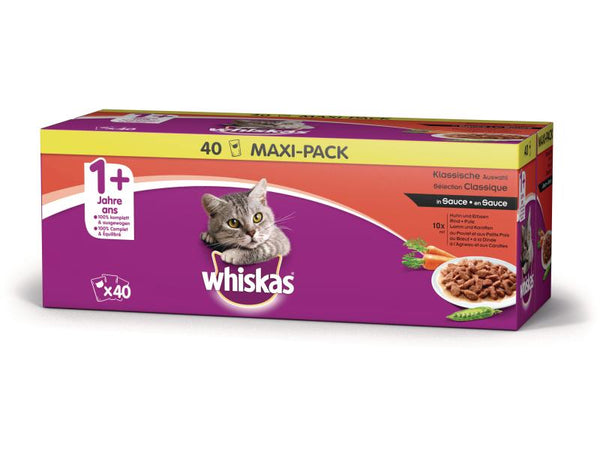 Whiskas Wet Food 1+ Classic Selection in Sauce, 40 x 100g