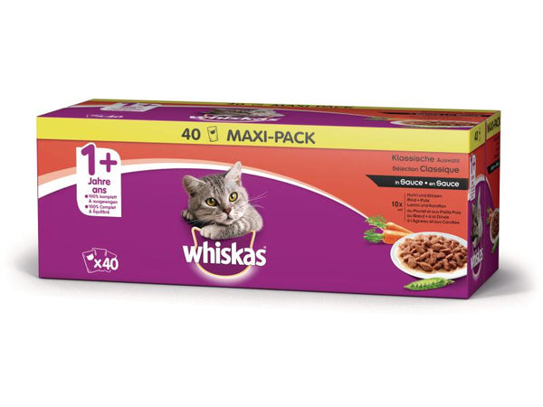 Whiskas Cibo umido 1+ Selezione classica in salsa, 40 x 100g