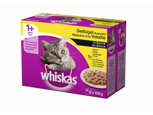 Whiskas Cibo umido 1+ selezione di pollame, Multipack: 12 x 100g