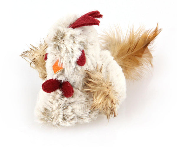 Plush racing rooster with feather tail