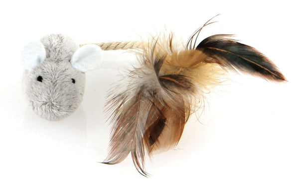 Plush mouse with feather tail