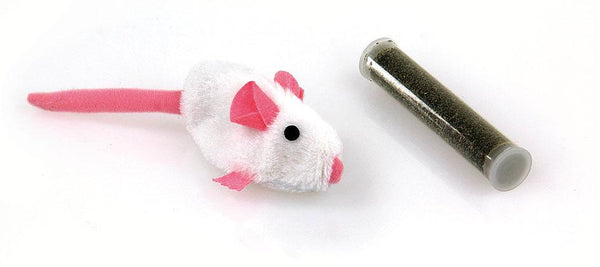 Souris en peluche avec tambour d'herbe à chat