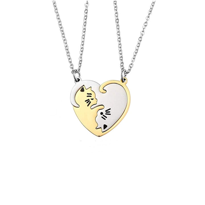 Collier d’amitié 2 pièces avec pendentif chat