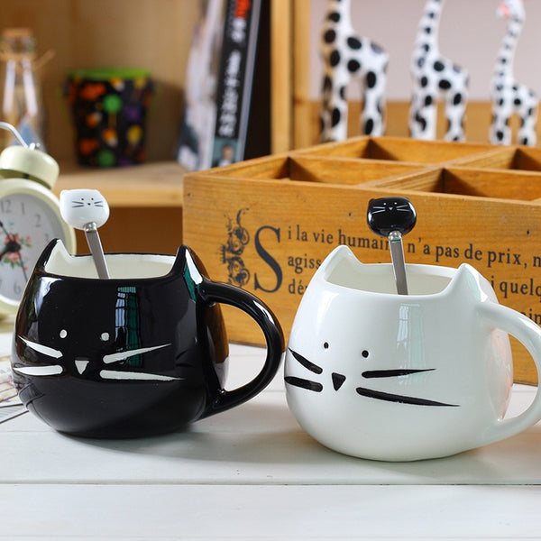 Ceramic Mug CAT'S HEAD with Spoon