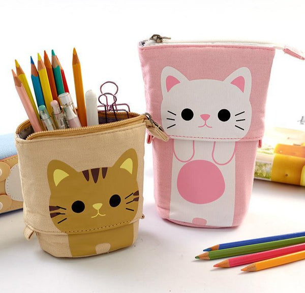 2-in-1 Pencil Case and Pencil Holder with Kitten Print