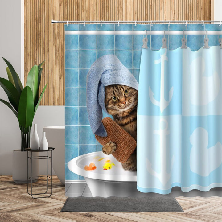 Ganshan Bi Duschvorhang Mit Süßem Katzenmotiv – 183x183 Cm, Wasserdicht, Mit 12 Haken
