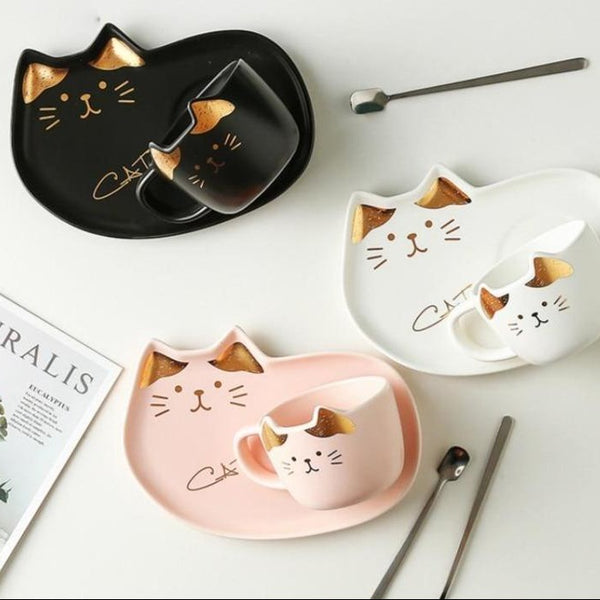 Keramik Set im niedlichen Katzendesign