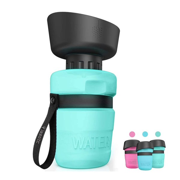 Dog drinking bottle with integrated drinking bowl