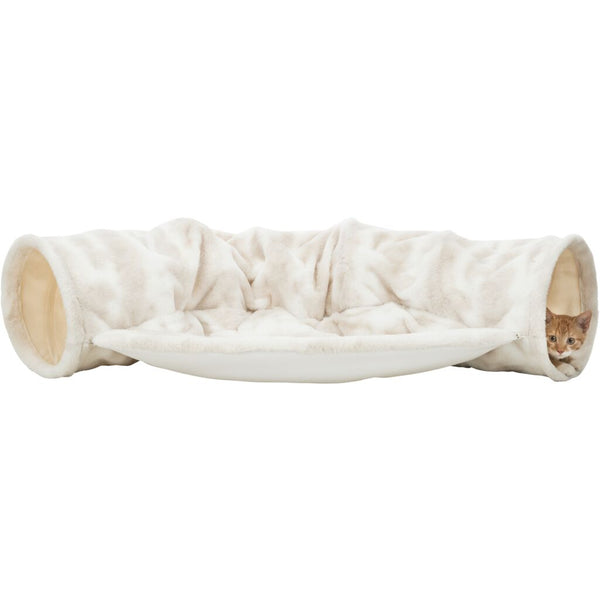 Nelli play tunnel with lying surface, plush, 116 × 27 × 55 cm, white-taupe