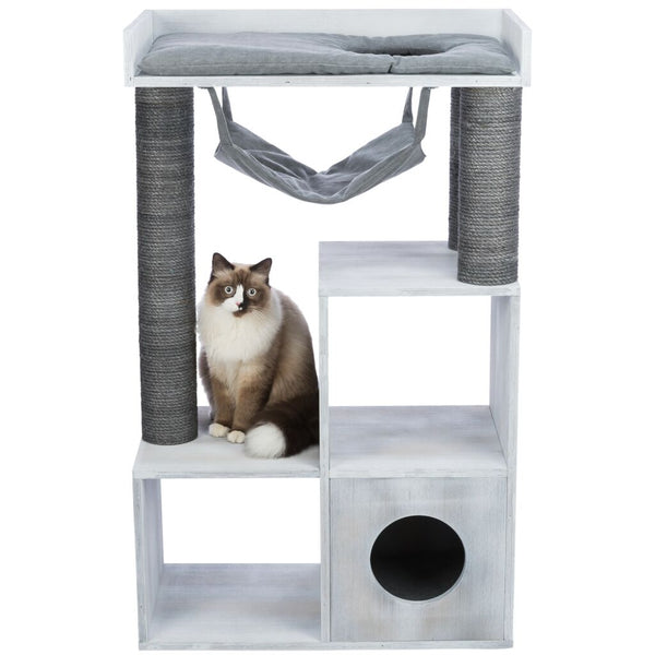 Scratching post with shelf function, 72 × 110 × 38 cm, grey
