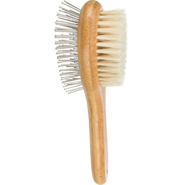 Brush, double-sided, bamboo/natural &amp; metal bristles