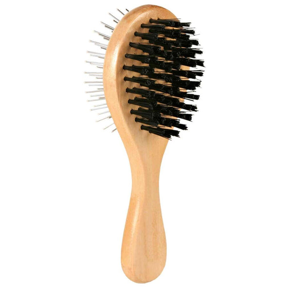 Brush, double-sided, wood/nylon &amp; wire bristles, 5×17 cm