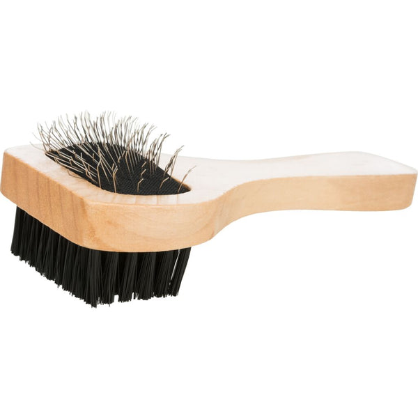 2x brosse douce, double face, poils bois/métal, 6×13 cm