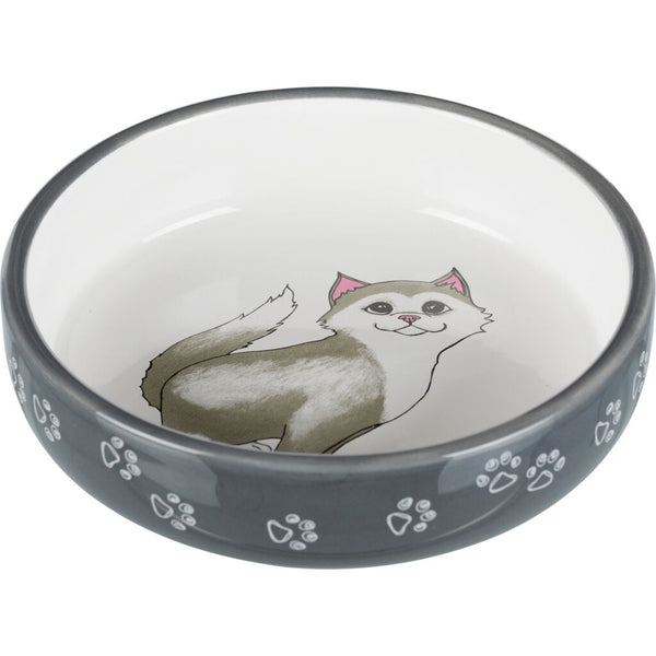 Bowl, shallow, cat/paws, ceramic, 0.3 l/ø 15 cm