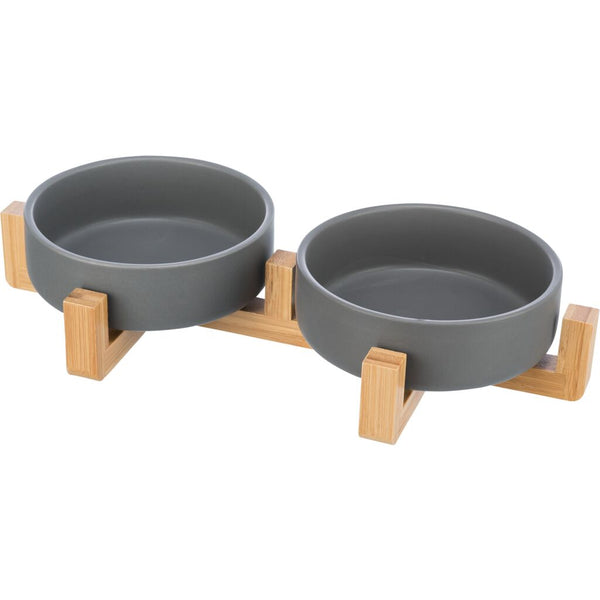 Bowl set, ceramic/wood, 0.3 l/31 × 6 × 16 cm, grey/natural