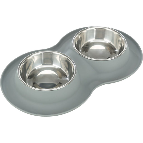 Bowl set, silicone/stainless steel, 2 × 0.4 l/ø 14 cm/40 × 5 × 23 cm, grey
