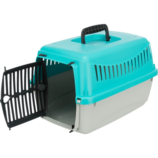 Boîte de transport Capri, XXS : 26 × 25 × 39 cm, gris clair/turquoise