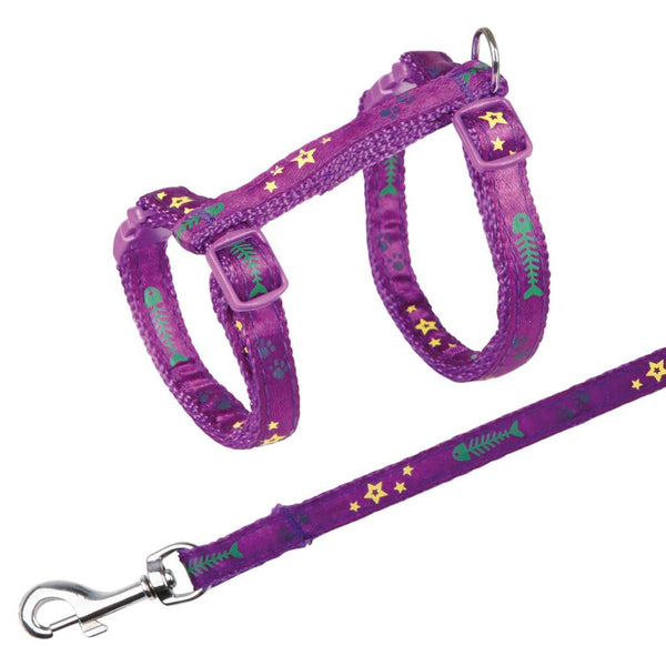 4x cat harness with leash, motif ribbon herringbone