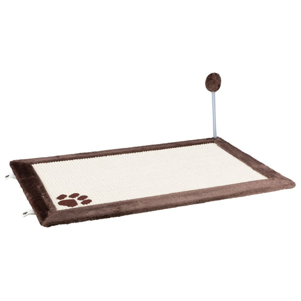 Scratching mat with toys, sisal carpet/plush, 70 × 45 cm, natural/brown