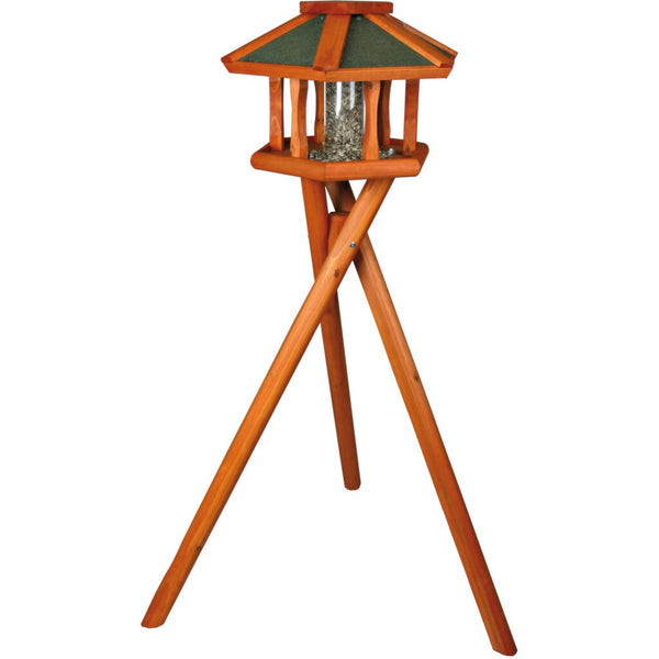 natura bird feeder with stand &amp; silo, pine wood, ø 50 × 34 cm/1.40 m, brown