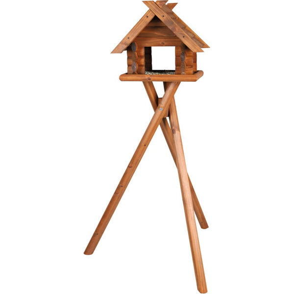 natura log bird feeder with stand, pine wood, 47 × 40 × 36 cm/1.40 m, brown