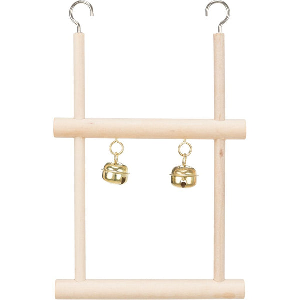 Balançoire trapèze, double, avec cloche, bois, 12×20 cm