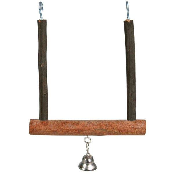 Trapeze swing with bell, bark wood, 12×15 cm