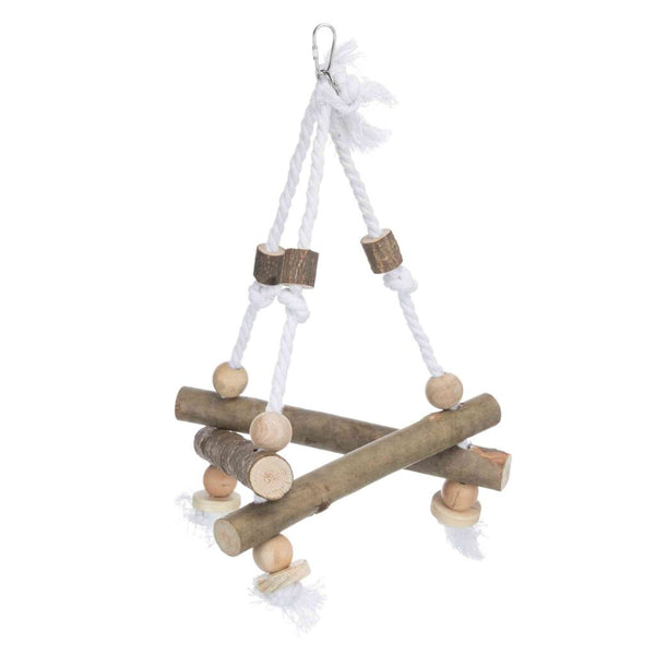 3x swing on rope, bark wood, 27×27×27 cm