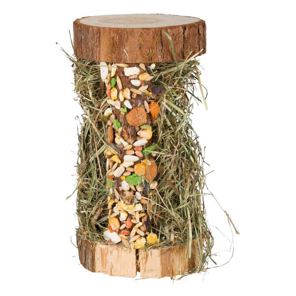 Tower with hay/crunch stick, bark wood, 13 × 17 × 13 cm, 110 g