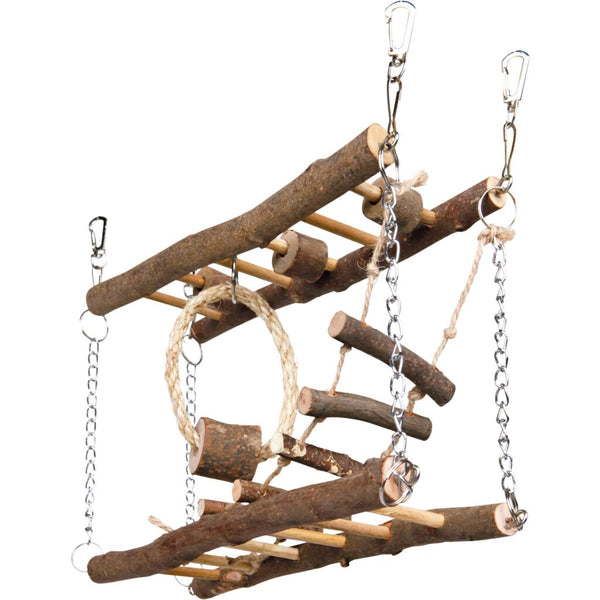 Suspension bridge with chain, hamster, bark wood, 27×17×7 cm