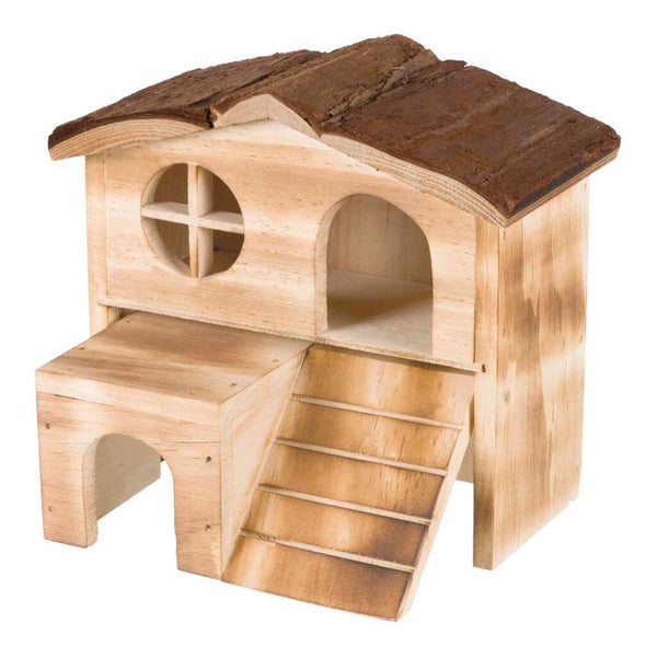 House Kasja, mice, bark wood/flamed, 18 × 16 × 12 cm