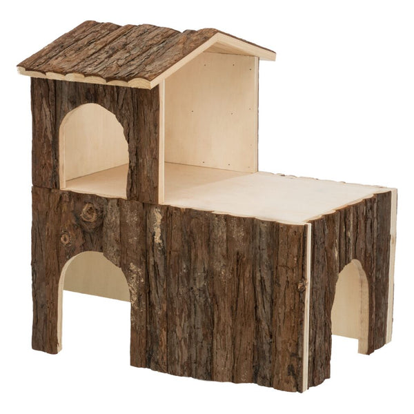House Letti, 2 exits, bark wood, 45 × 45 × 25 cm