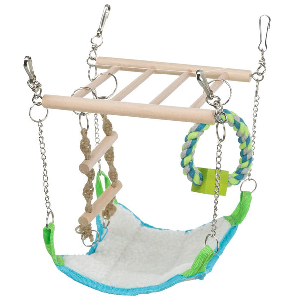 Suspension bridge with hammock/toy, hamster, wood/rope, 17×22×15 cm