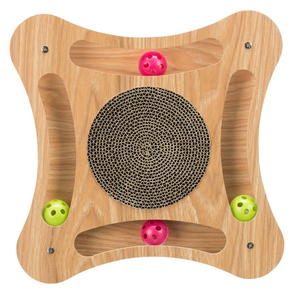 Scratch cardboard with toys, wood, 35 × 4 × 35 cm