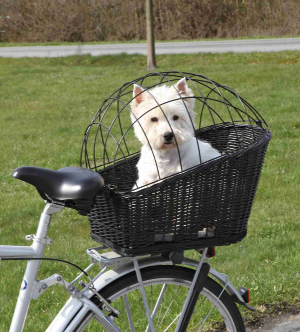 Panier à vélo avec grille pour porte-bagages, osier/métal, 35 × 49 × 55 cm, noir