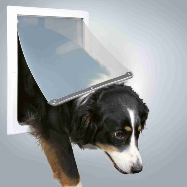 2-Wege Freilauftür für Hunde, mit Tunnel, weiss