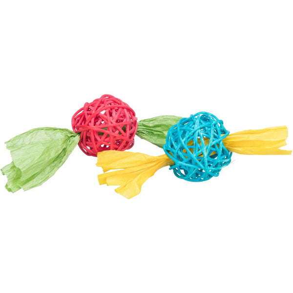Set of rattan balls with paper ribbon, ø 4×13 cm