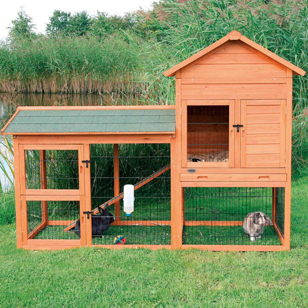 natura small animal stable with outdoor enclosure, 2 floors, 199 × 146 × 93 cm