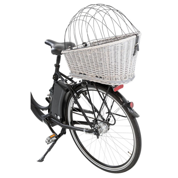 Bicycle basket with grid for luggage rack, willow/metal, 35 × 49 × 55 cm, grey