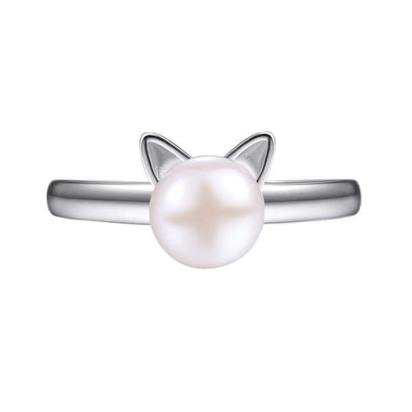 Pearl Ring with Cat Ears