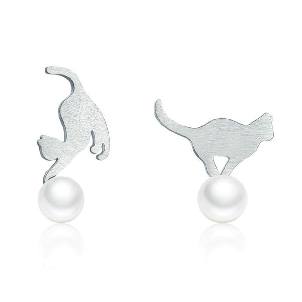 Pearl Earrings with Cat