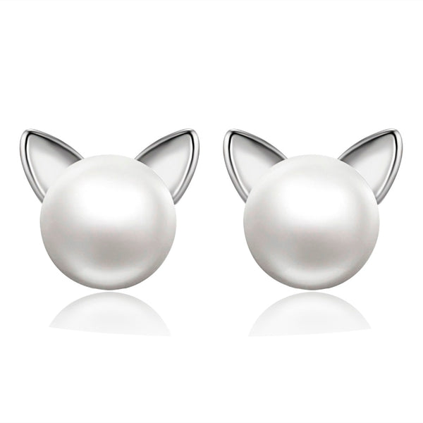 Pearl Earrings with Cat Ears