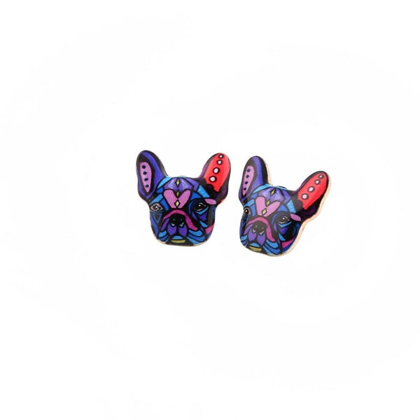 Purple Bulldog Earrings