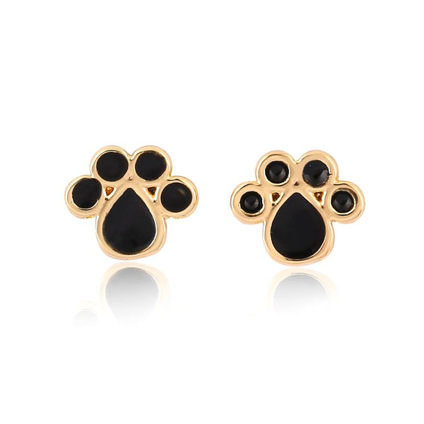Gold Earrings with Black Paw Print