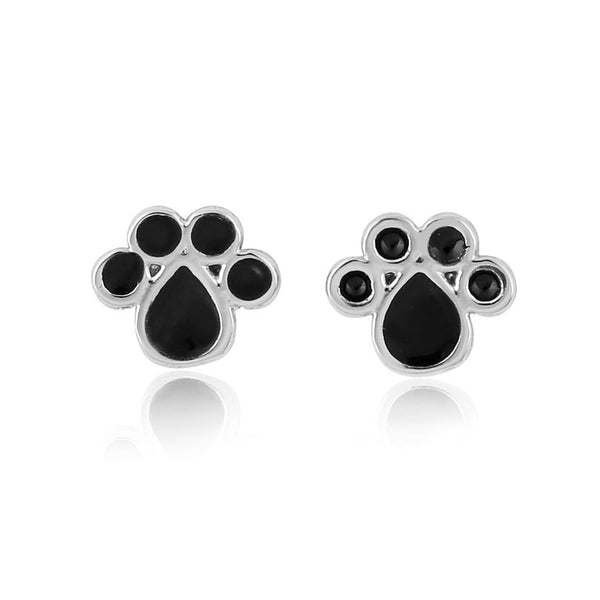 Silver Earrings with Black Paw Print