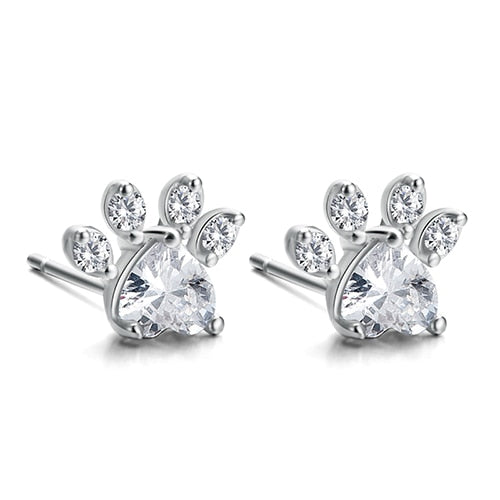 Silberne Ohrringe mit Kristall und Katzenpfote
