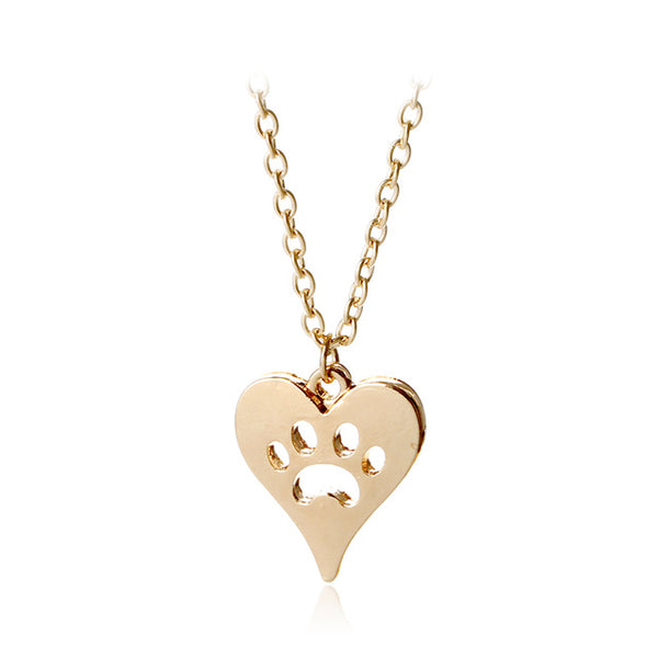 Gold Necklace with Paw Print in Love Heart